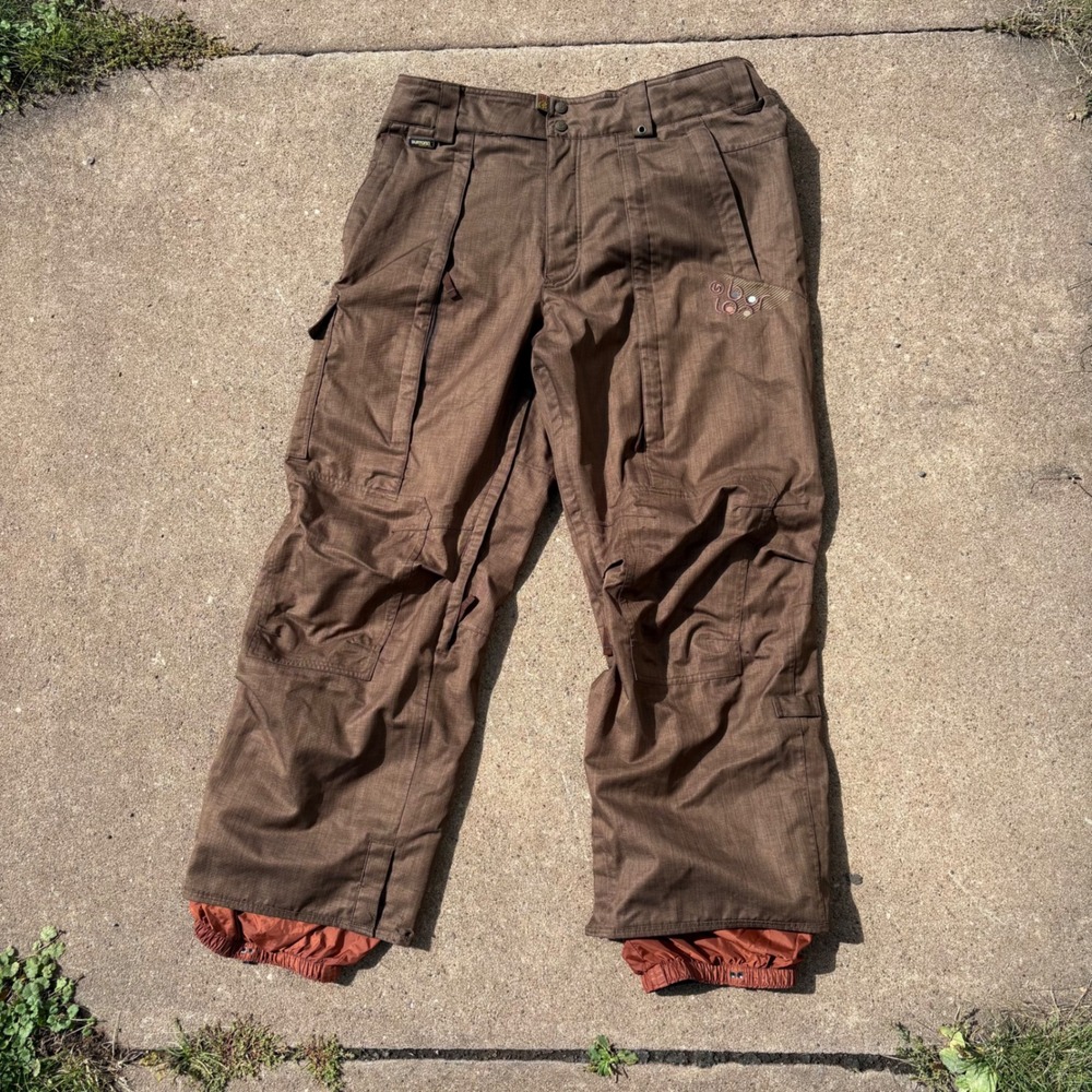 Burton Snowboard Pants Mens XL Brown Cargo Snow Ski Pants Vented Gaiters